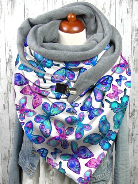 

Gradient Butterfly Print Triangle Scarf, As picture, Women Scarves & Shawls