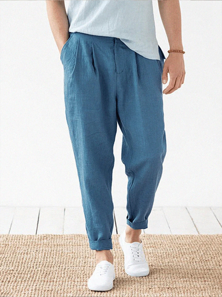 

Cotton And linen Style American Casual Basic Wild linen Trousers, As picture, Men's pants