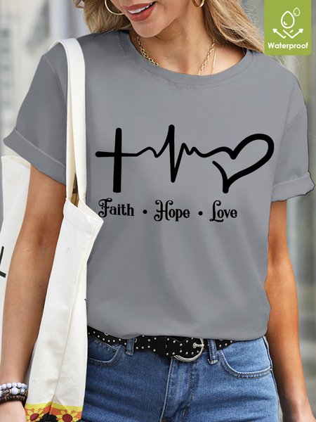 

Faith Hope Love Waterproof Oilproof And Stainproof Fabric Women's T-Shirt, Gray, T-shirts
