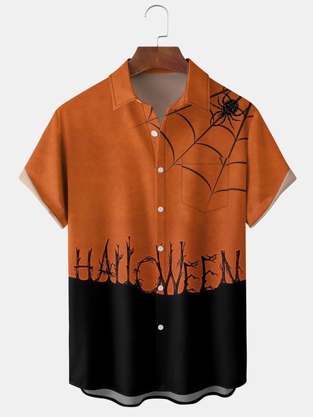 

Men's Halloween Print Short Sleeve Hawaiian Shirt, Orange, Short Sleeve Shirts