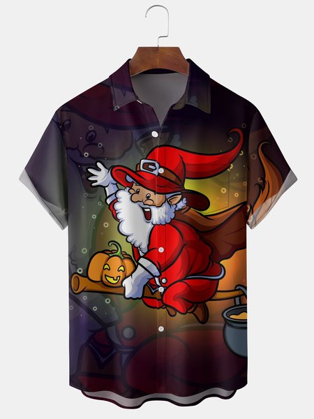 

Men's Christmas Elements Santa Graphic Print Short Sleeve Shirt, Black, Short Sleeve Shirts