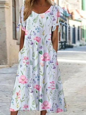 

Floral Casual Cotton-Blend Dresses, Multicolor, Midi Dresses