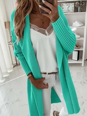 

Casual Wool/Knitting Sweater Coat, Green, Cardigans