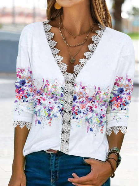 

V Neck T-Shirt, White, T-Shirts