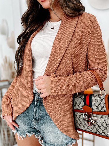 

Ribbed Open Front Knit Cardigan Cotton mixed plain elastic cardigan plus size, Camel, Blazers