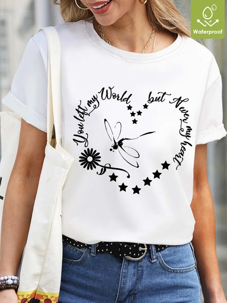 

Women Floral Star Waterproof Oilproof Stainproof Fabric Casual Dragonfly T-Shirt, White, T-shirts