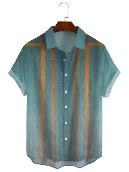 

Cotton Linen Style American Casual Striped Versatile Linen Shirt, As picture, Short Sleeve Shirts