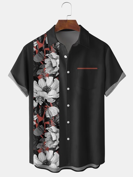 

Men's Floral Print Short Sleeve Shirt, Black, Short Sleeve Shirts