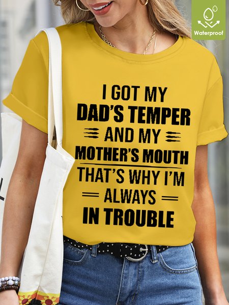 

Men Funny Graphic I Got My Dad’s Temper And My Mother’s Mouth That’s Why I’m Always In Trouble T-Shirt, Yellow, T-shirts
