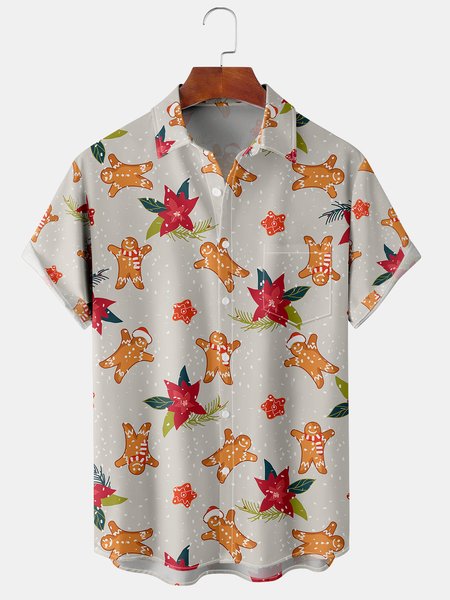 

Men's New Christmas Print Casual Breathable Hawaiian Short Sleeve Shirt, Khaki, Short Sleeve Shirts