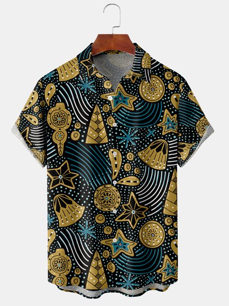 

Men's New Christmas Print Casual Breathable Hawaiian Short Sleeve Shirt, Green, Short Sleeve Shirts