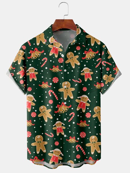 

Men's New Christmas Print Casual Breathable Hawaiian Short Sleeve Shirt, Green, Short Sleeve Shirts
