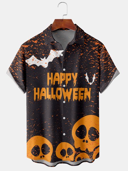 

Men's Skull Print Casual Breathable Hawaiian Short Sleeve Shirt, Black, Short Sleeve Shirts