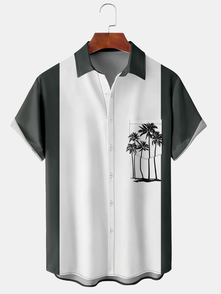 

Men's New Coconut Tree Print Casual Breathable Hawaiian Short Sleeve Shirt, Green, Short Sleeve Shirts