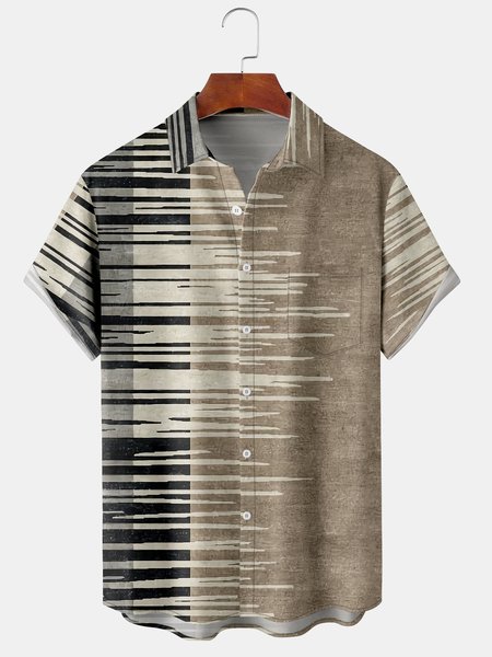 

Men's Printed Short Sleeve Hawaiian Shirt with Chest Pocket, Khaki, Short Sleeve Shirts