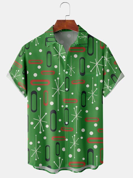 

Casual Art Collection Retro Medieval Geometric Stripe Pattern Lapel Short Sleeve Shirt Print Top, Green, Short Sleeve Shirts