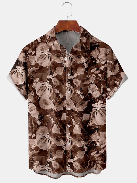 

Men's Floral Print Short Sleeve Shirt, Brown, Short Sleeve Shirts