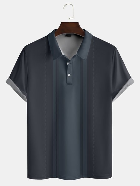 

Casual Art Collection Geometric Striped Color Block Pattern Lapel Short Sleeve Polo Print Top, Navyblue, Men's t-shirts
