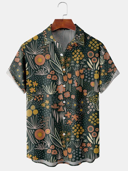 

Men's Floral Print Short Sleeve Shirt, Yellow, Short Sleeve Shirts