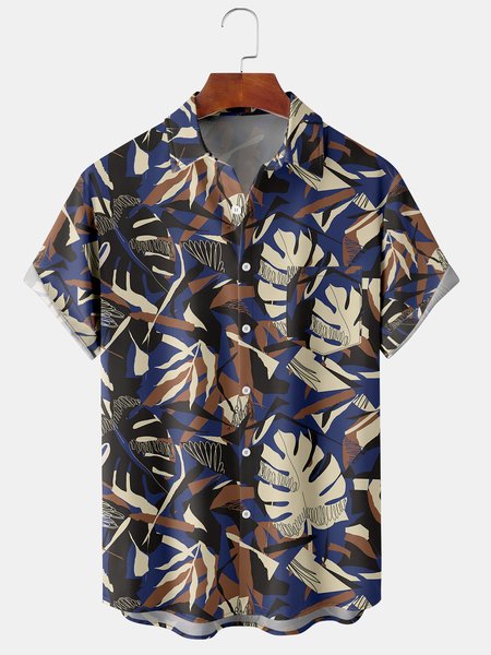 

Men's Floral Print Short Sleeve Shirt, Blue, Short Sleeve Shirts
