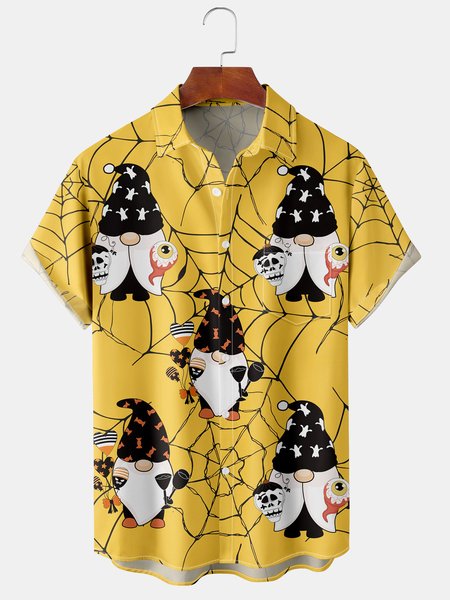 

Men's Halloween Print Casual Breathable Hawaiian Short Sleeve Shirt, Yellow, Short Sleeve Shirts