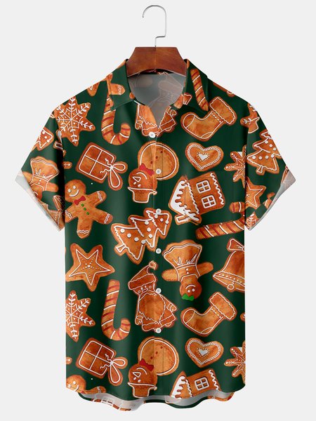 

Men's New Christmas Print Casual Breathable Hawaiian Short Sleeve Shirt, Green, Short Sleeve Shirts