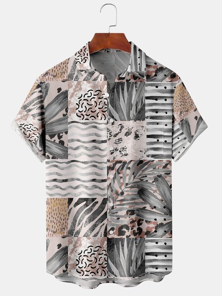 

Men's Floral Stripe Graphic Print Short Sleeve Shirt, Gray, Short Sleeve Shirts