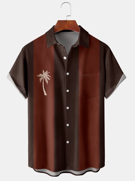 

Men's Coconut Tree Print Casual Breathable Hawaiian Short Sleeve Shirt, Red, Short Sleeve Shirts