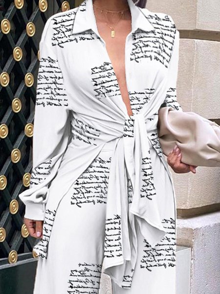 

Text Letters Loosen Daily Shirt Collar Blouse, White, Blouses and Shirts