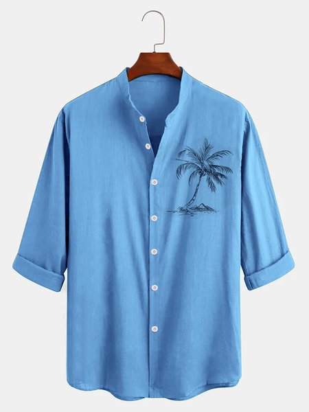 

Cotton Linen Vintage Hawaiian Vacation Short Sleeve Shirt, Blue, Long Sleeve Shirts