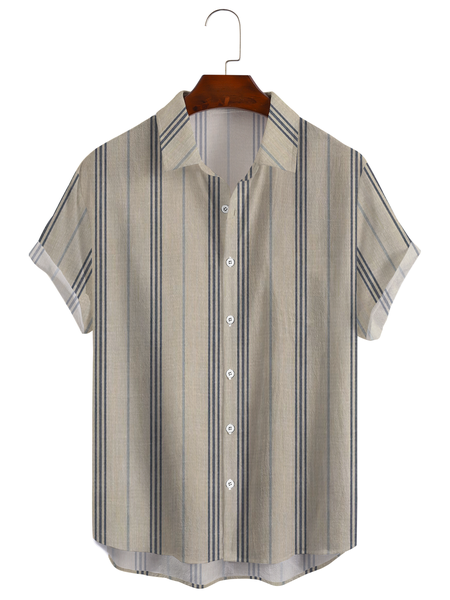 

Cotton Linen Style American Casual Striped Versatile Linen Shirt, As picture, Short Sleeve Shirts