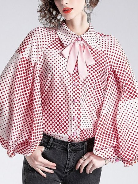 

Urban Polka Dots Regular Fit Shirt Collar Blouse, Pink, Blouses and Shirts