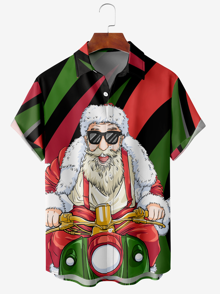 

Men's Santa Print Moisture Wicking Fabric Fashion Lapel Short Sleeve Hawaiian Shirt, Red, Short Sleeve Shirts