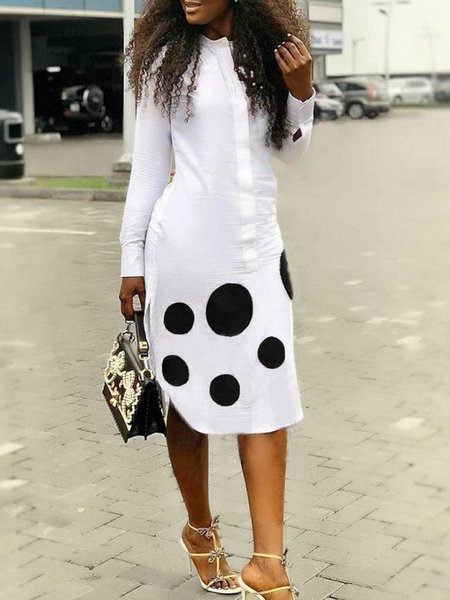 

Urban Polka Dots Long Sleeve Midi Dress, White, Midi Dresses