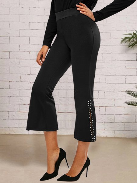 

Casual Plain Color Knitted Flared Pants, Black, Pants