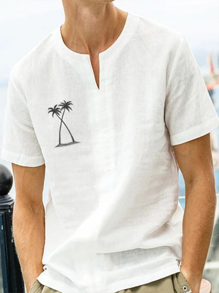

Cotton and Linen Style American Solid Color Basic Versatile Linen Shirt, As picture, Short Sleeve Shirts