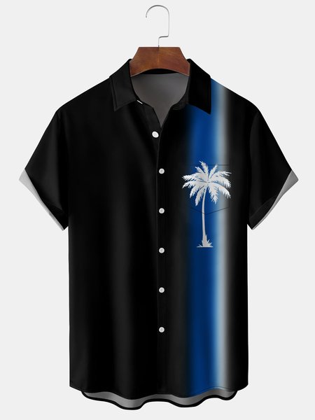 

Men's New Gradient Coconut Tree Print Casual Breathable Hawaiian Short Sleeve Shirt, Black, Short Sleeve Shirts