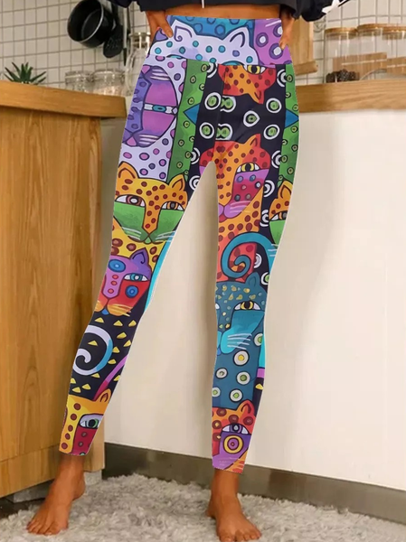 

Women's Funny Cat Fit Casual Leggings, As picture, Leggings