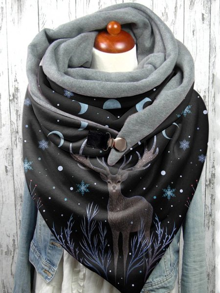 

Casual Elk Pattern Triangle Scarf Windproof/Warm, Black, Women Scarves & Shawls