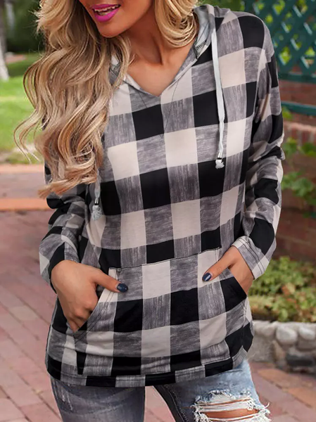 

Casual Plaid Hoodie Regular Fit Sweatshirts, Black, Sweatshirts & Hoodies
