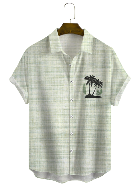 

Cotton and linen style coconut tree print linen shirt, As picture, Short Sleeve Shirts