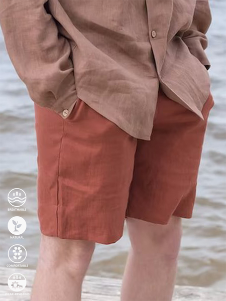 

Cotton Linen Style American Casual Basic Versatile Linen Shorts, As picture, Men's shorts