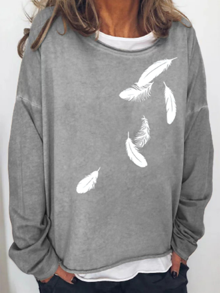 

Feather Pattern Casual Crew Neck Sweatshirts, Gray, Sweatshirts & Hoodies