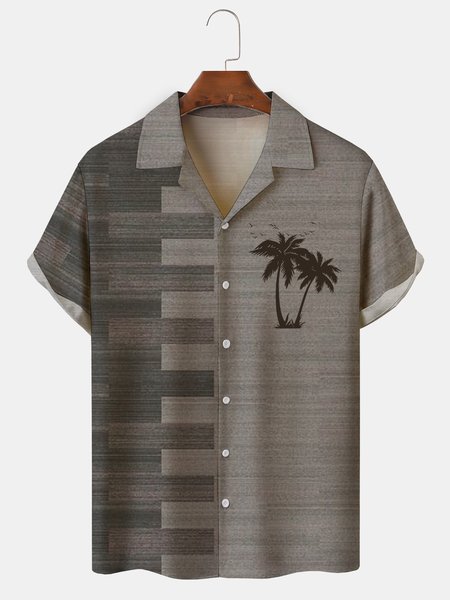 

Mens Hawaiian Coconut Tree Print Camp Collar Loose Short Sleeve Funky Hawaiian Shirts, Brown, Short Sleeve Shirts