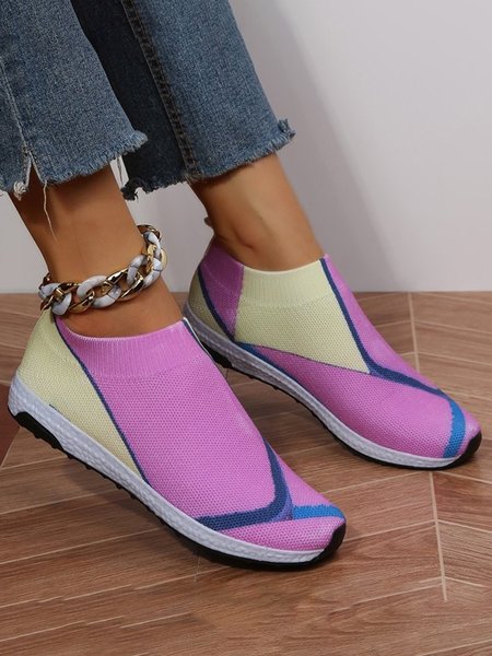 

Thick Sole Color Blocking Fly Woven Mesh Slip-On Sneakers Lazy Casual Shoes, Purple, Sneakers