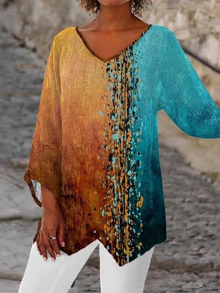 

Loose Cotton-Blend Casual Top, Multicolor, Shirts & Blouses