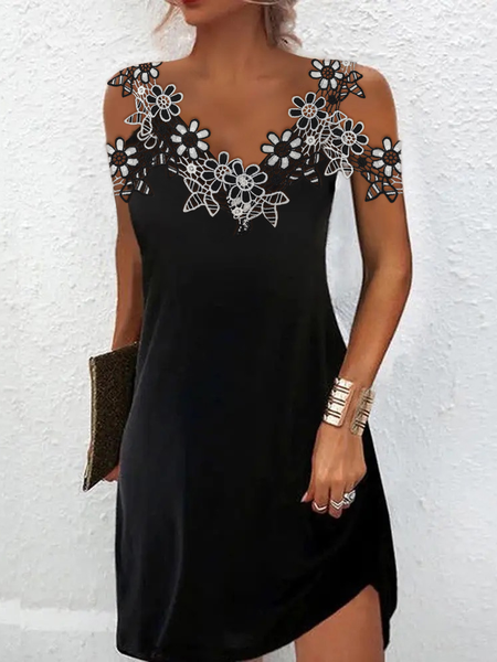 

JFN V Neck Lace Black PartyMini Prom Dress, Dresses