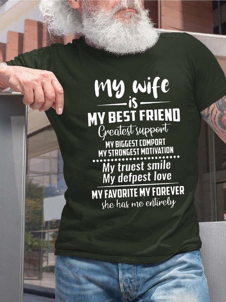 

Men Wife Family Best Friend Text Letters T-Shirt, Darkgreen, T-shirts