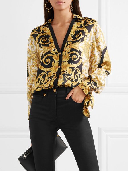 

Vintage Shirt Collar Long Sleeve Blouse, Yellow, Blouses and Shirts