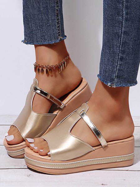 

Comfortable Soft Sole Platform Fish Mouth Wedge Slipper Sandals, Golden, Sandals & Slippers